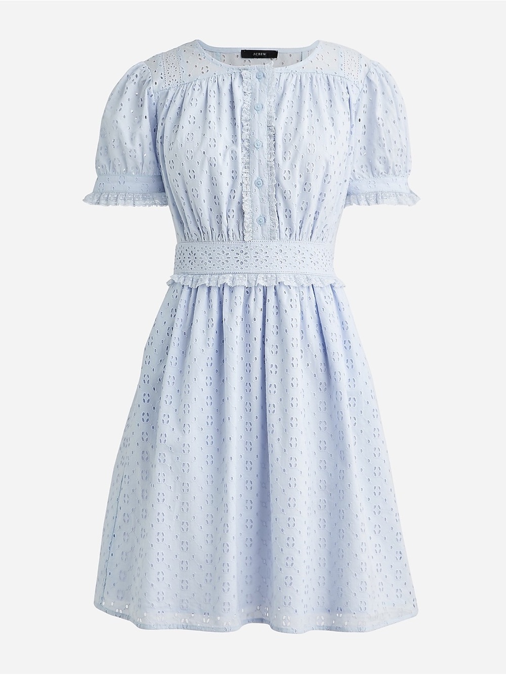 J. Crew Pale Blue Eyelet Button-Front Mini Dress